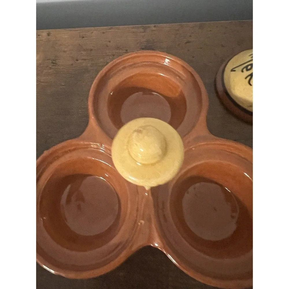 Vintage Pottery Three Spice Holder, Moroccan Tagine‎ Salt Pepper Cumin Curry